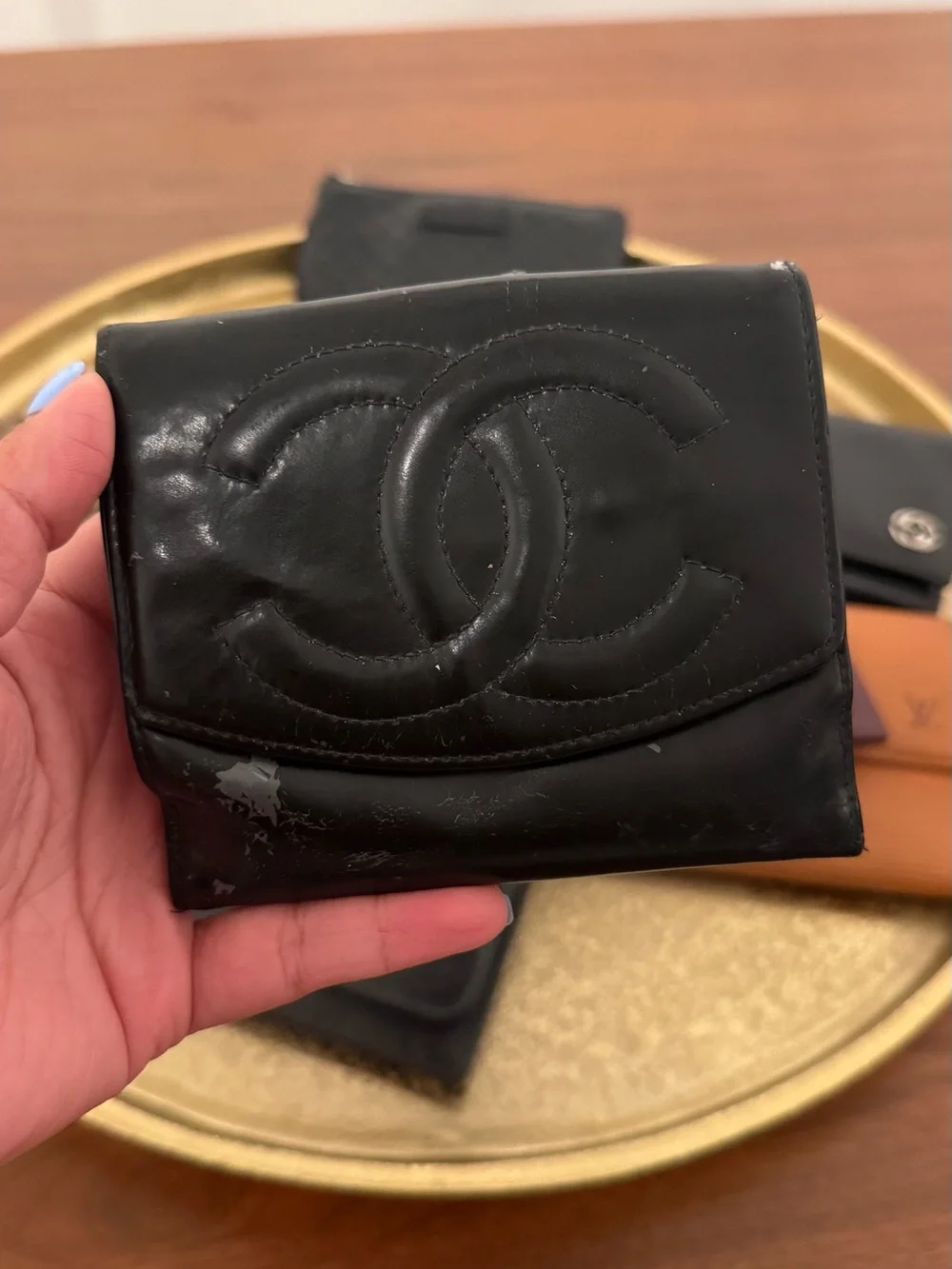 CHANEL Black Quilted CC Logo Leather Bifold Wallet